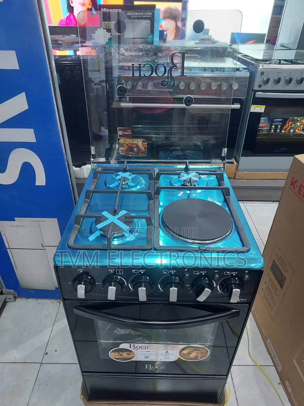 Roch Cooker 50x55cm 3 Gas + 1 Hotplate Cooker – Black RGC-50g1eo-G