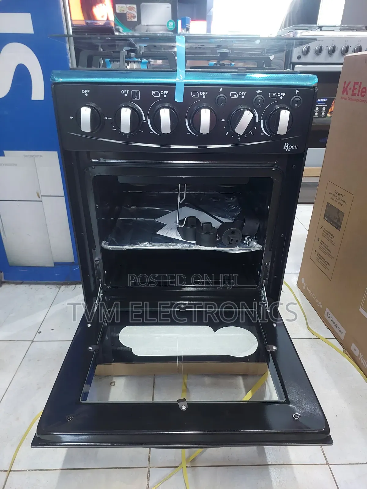 Roch Cooker 50x55cm 3 Gas + 1 Hotplate Cooker – Black RGC-50g1eo-G