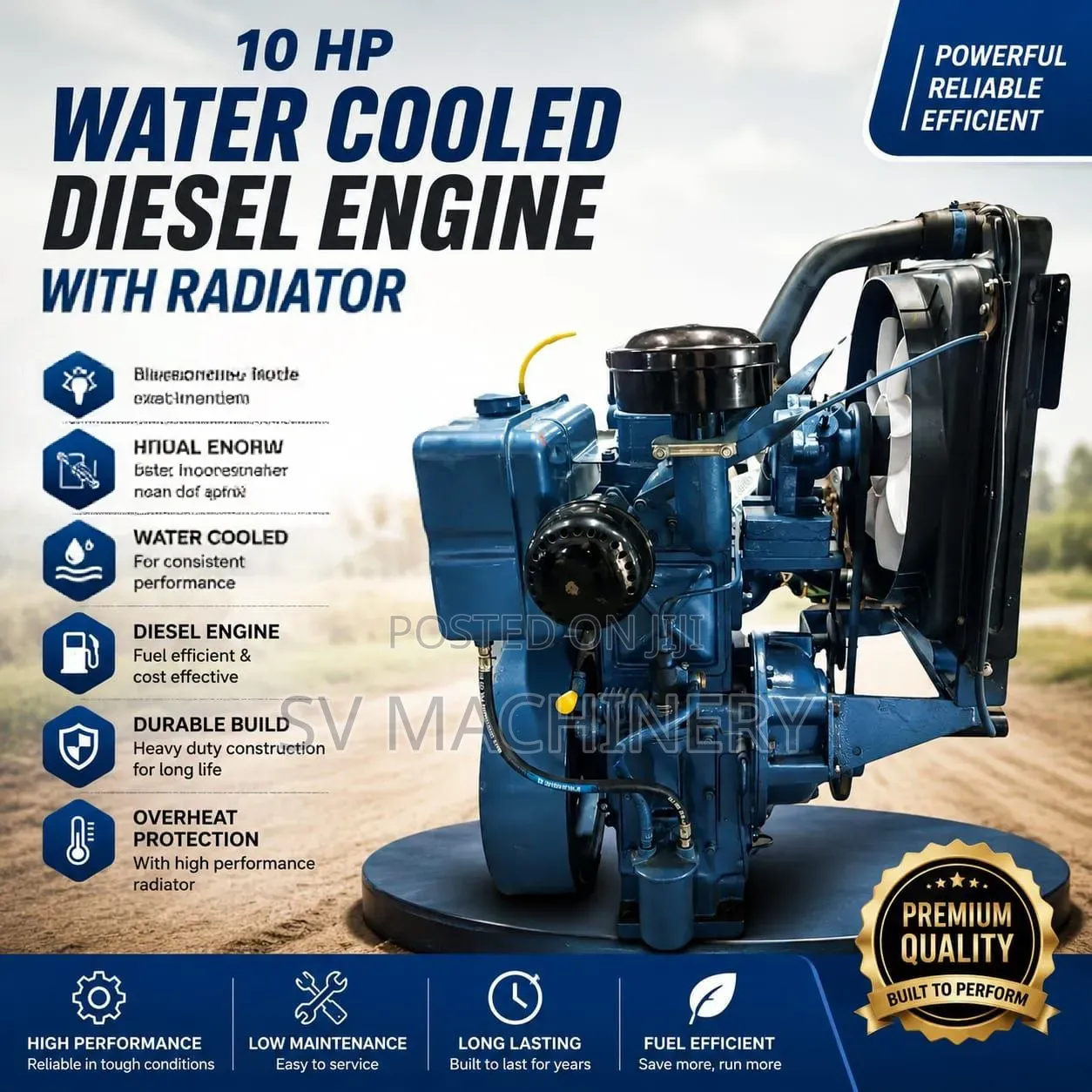 Heavy Duty 10hp Water Cooled Diesel Engine With Radiator