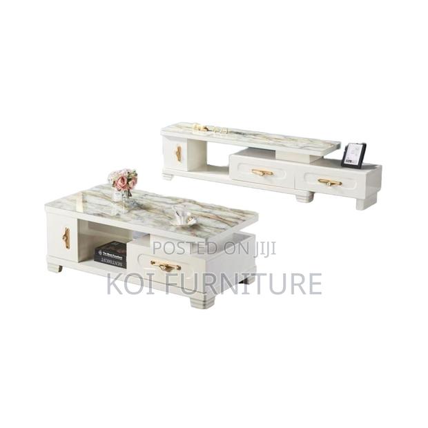 Coffee Table; Marble Home Living Room Coffee Table With Storage - thumbnail 3