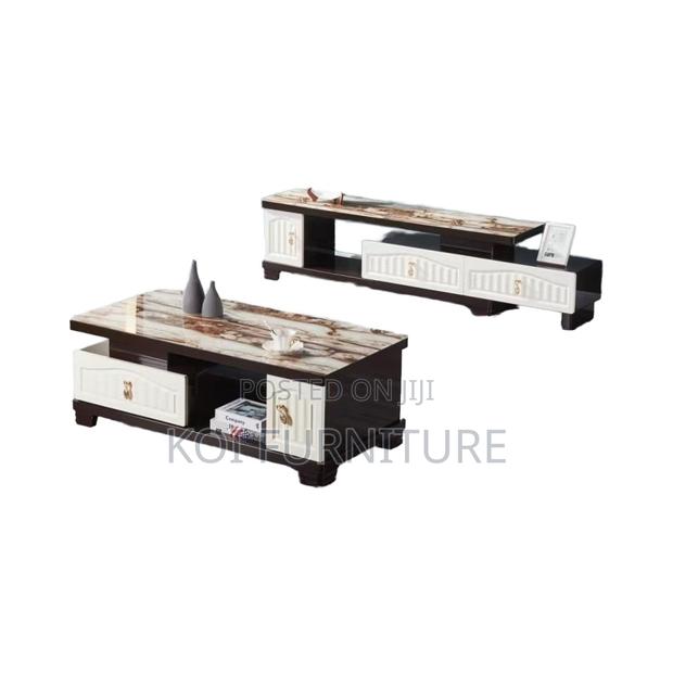 Coffee Table; Marble Home Living Room Coffee Table With Storage - thumbnail 5