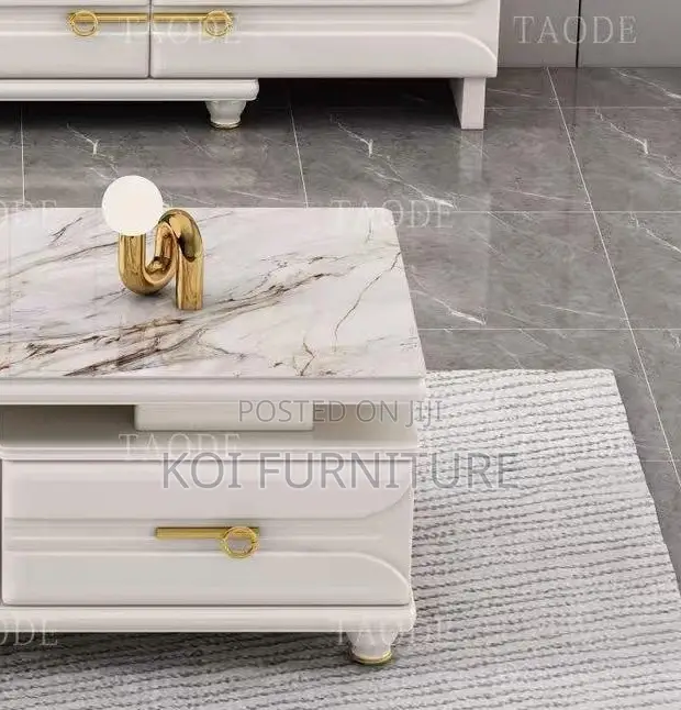 Coffee Table; Marble Home Living Room Coffee Table With Storage