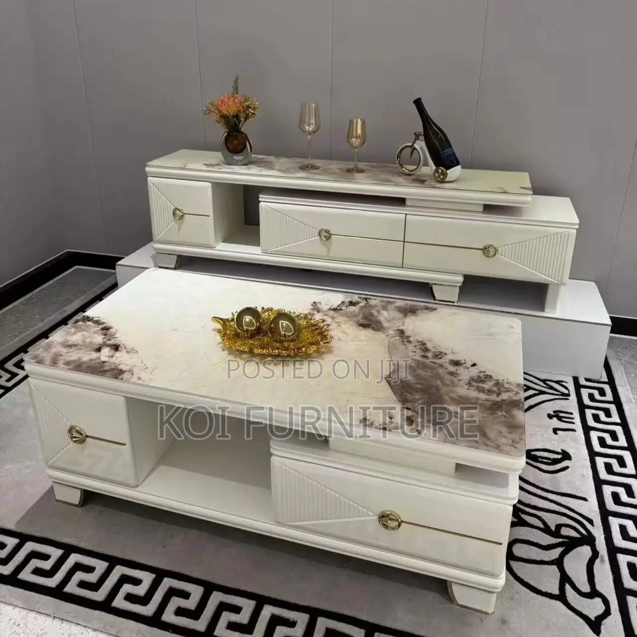 Coffee Table; Marble Home Living Room Coffee Table With Storage