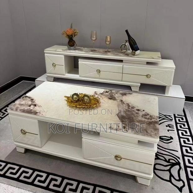 Coffee Table; Marble Home Living Room Coffee Table With Storage - thumbnail 8