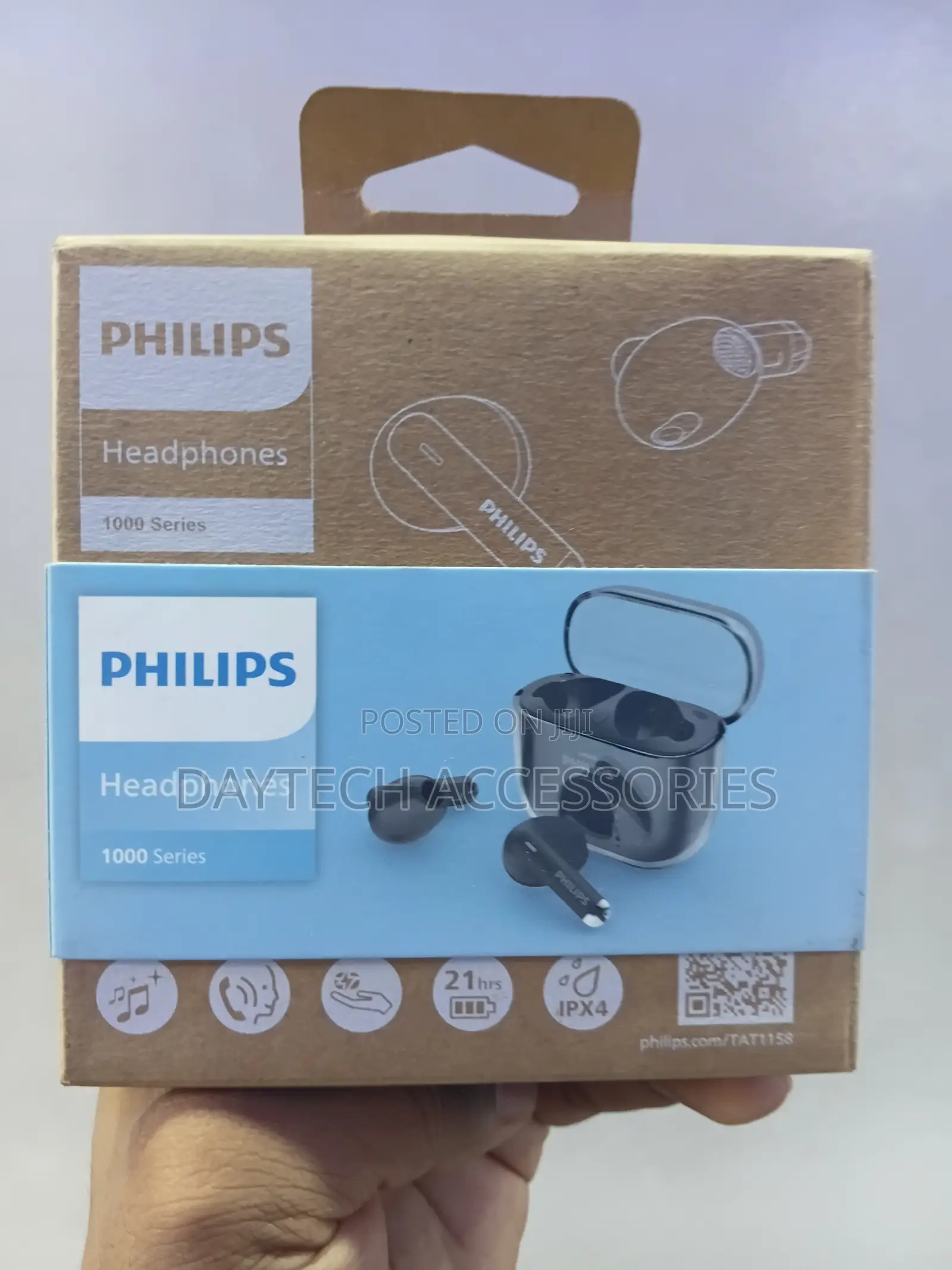 Philips 1000 Series True Wireless Earbuds (Tat1158bk) in Black.