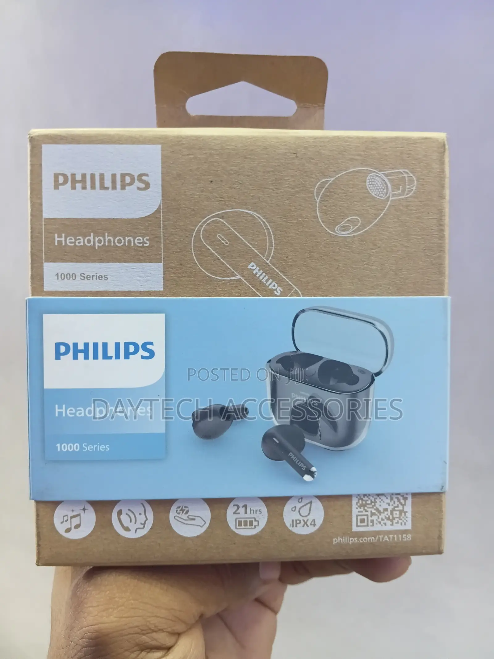 Philips 1000 Series True Wireless Earbuds (Tat1158bk) in Black.