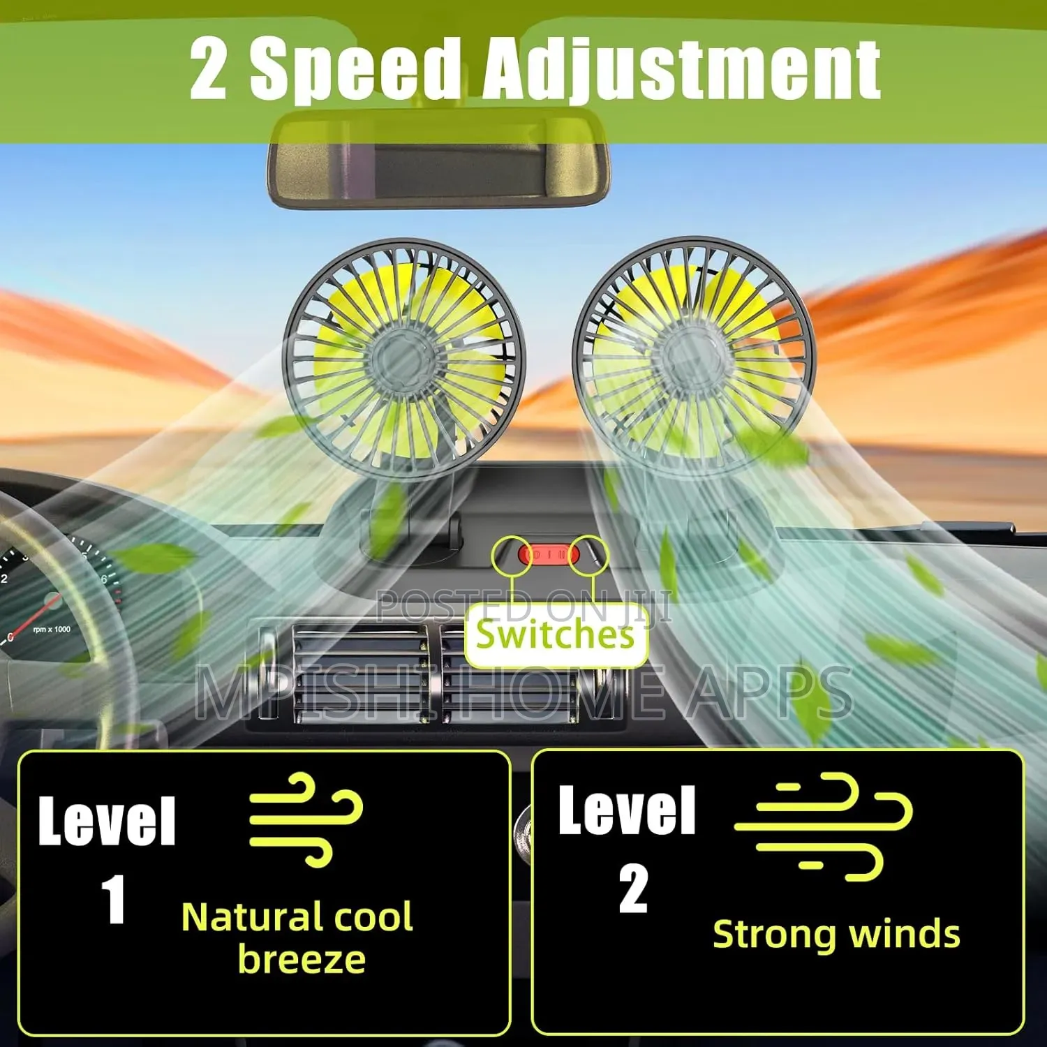12v Car Cooling Fan Dual Head