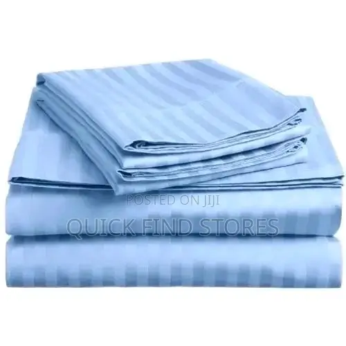 4 Pc 5*6 Blue Stripped Bedsheets (2 Bedsheets, 2 Pillowcases)B