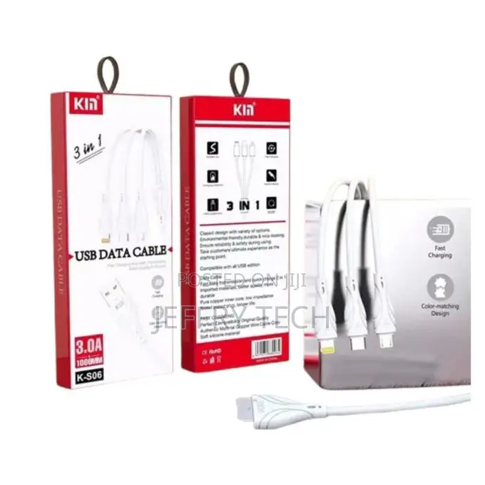 Kin 3-in-1 Usb Data Cable – Fast Charging and Durable Design.