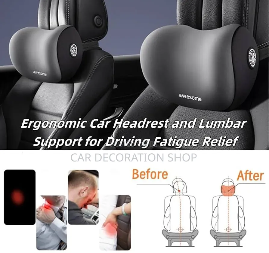 2pcs Grey Comfort Neck Headrest Support Cushion