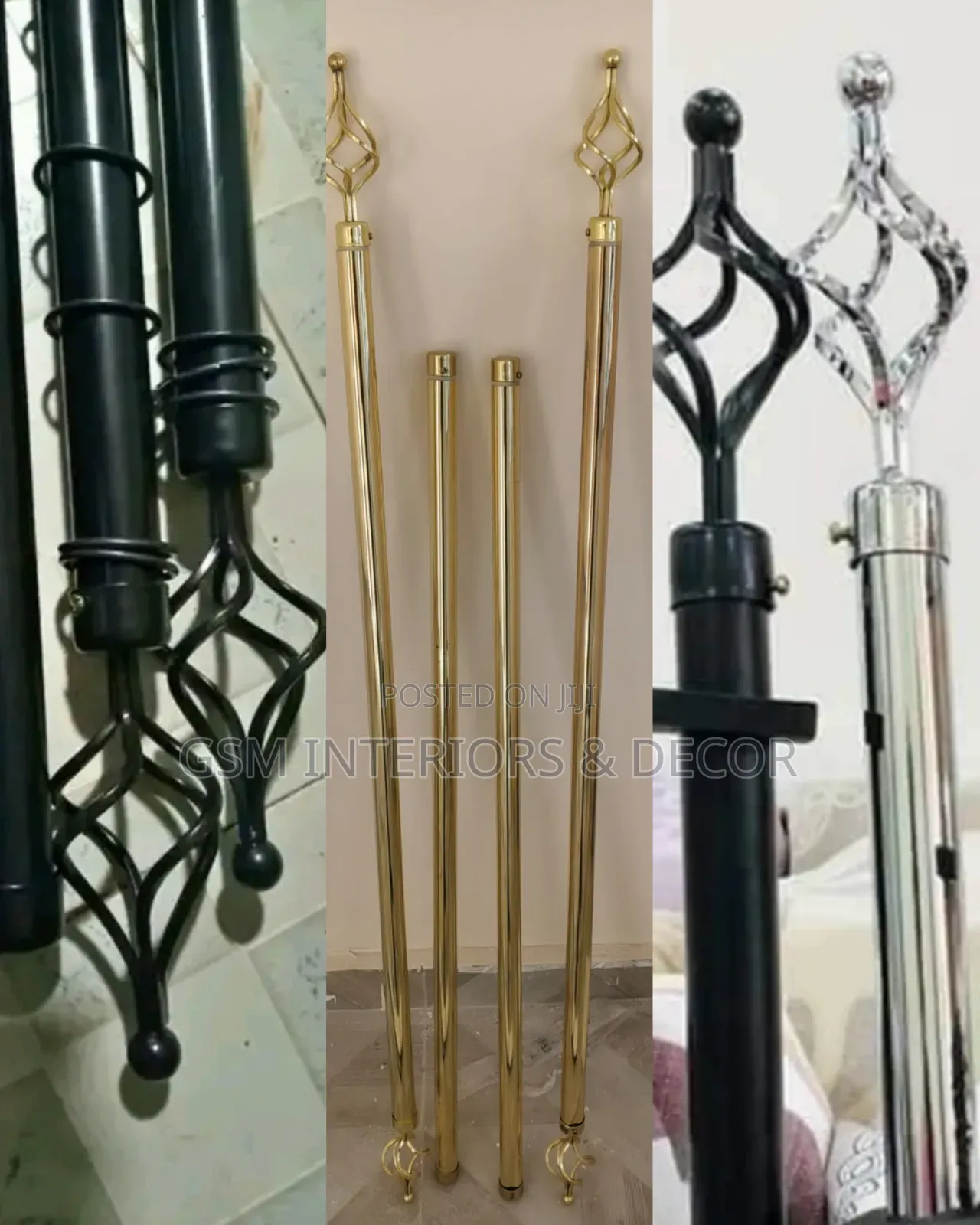 Gold and Black Curtain Rods in Singles and Doubles