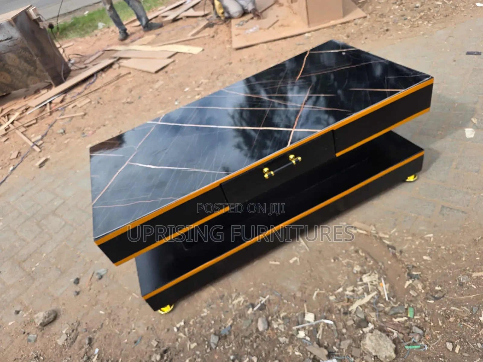 Coffee Table Black Marble Top Black