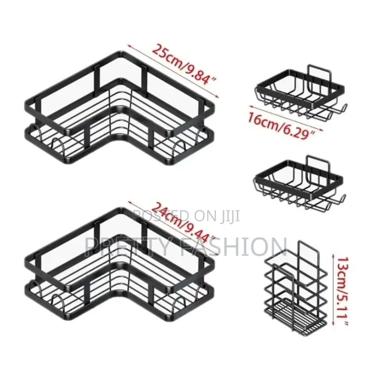 Triangular 5in1 Metallic Bathroom Shelf Corner Organizer