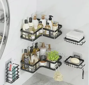 Triangular 5in1 Metallic Bathroom Shelf Corner Organizer