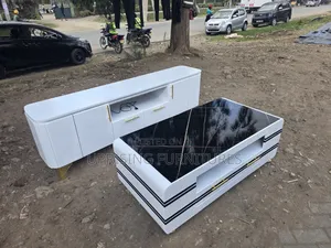 T Stand 6 Feet Coffee Table With Black Marble Top