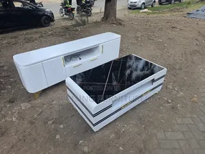 Tv Stand 6 Ft White Coffee Table With Black Marble Top