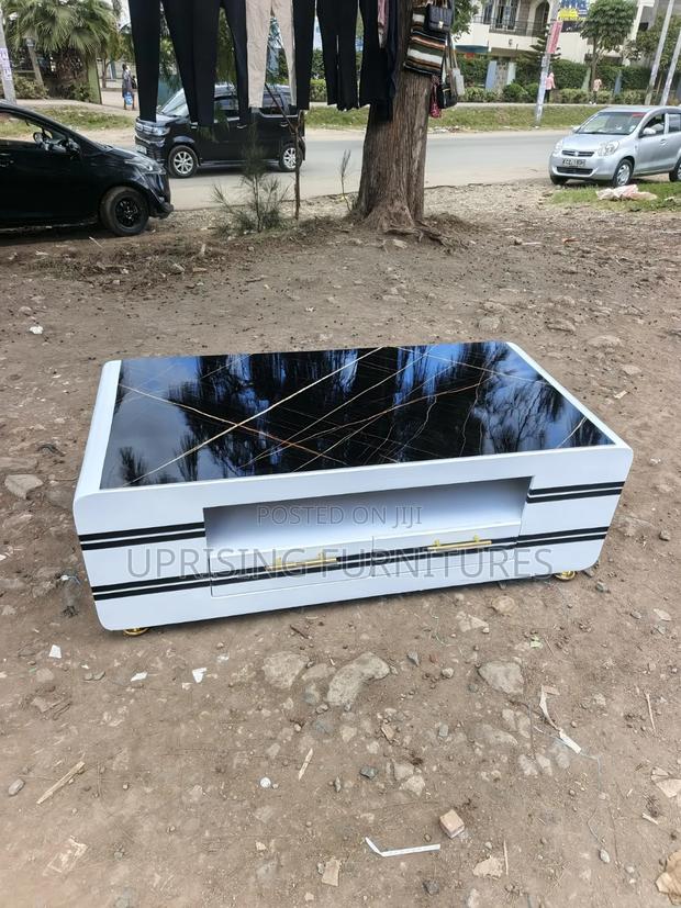 Smart Coffee Table White Marble Top Black