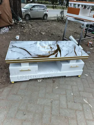 Table White Double Drawers Marble Top Gold
