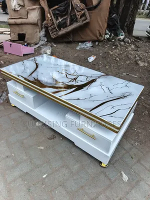 Coffee Table White Gold Marble Top Gold