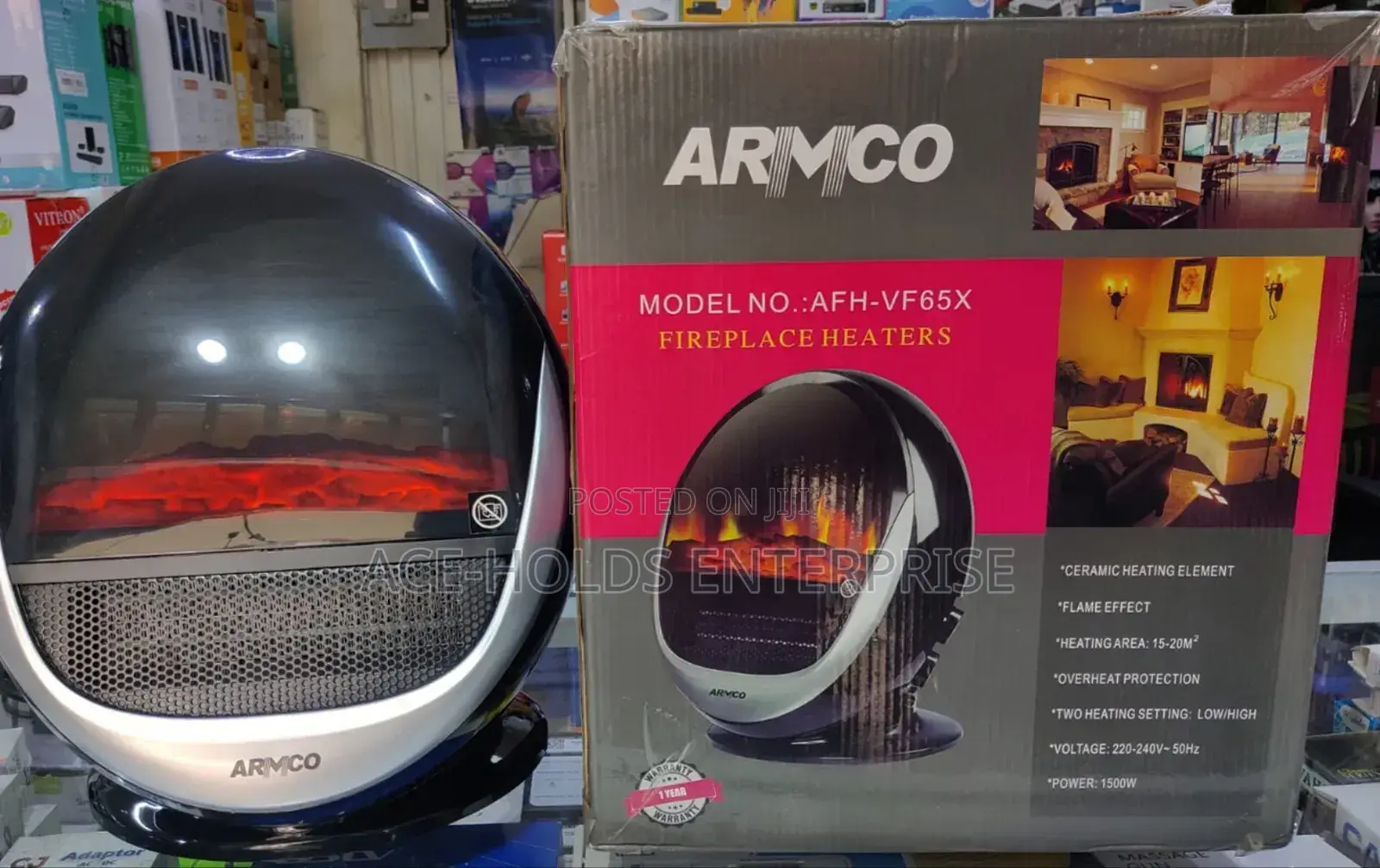 Armco Fireplace Ceramic Heater - 2 Heat Setting Flame Effect