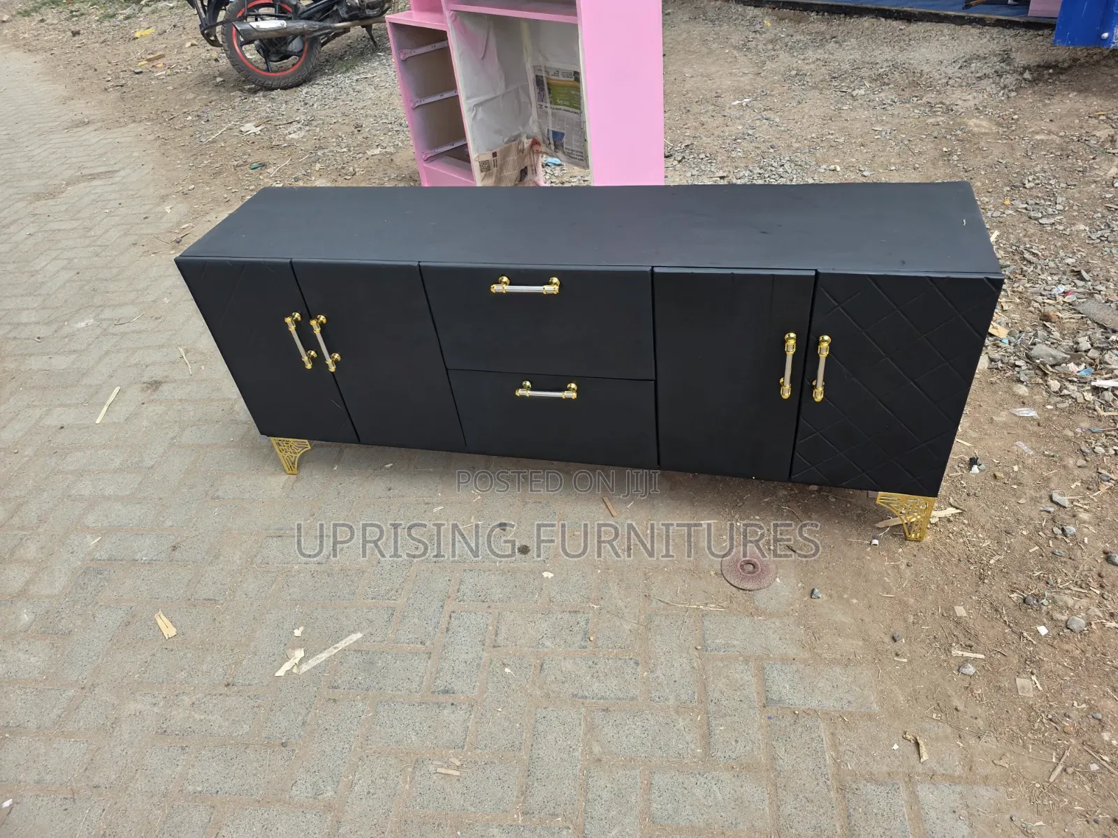 Tv Stand Black 5 Ft With Doors Handles