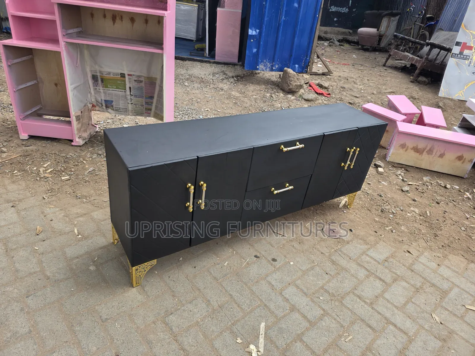 Tv Stand Black With Gold Handles 5ft