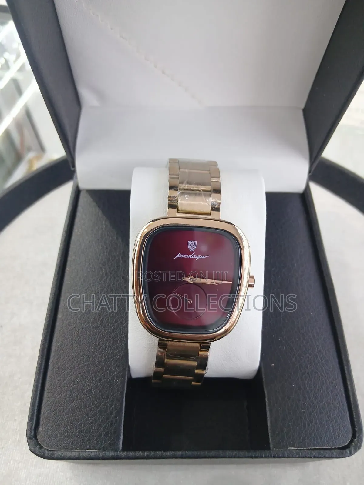 Gold and Burgundy Poedagar Luxury Ladies Watches