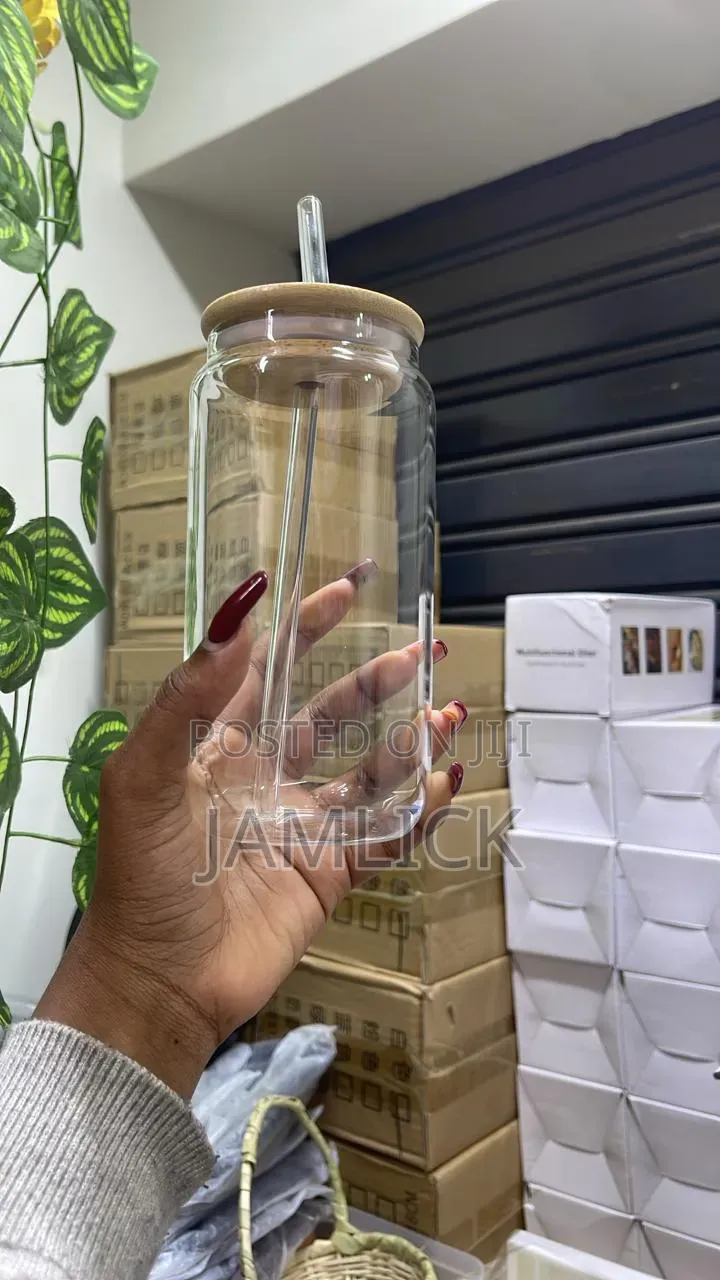 500ml Smoothie Glass Jar With Bamboo Lid Glass Straw - Ny