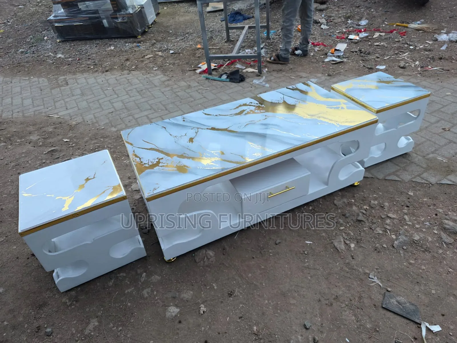 Cofee Table White Gold Marble Top Gold