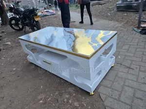 White Coffee Table Marble Top Gold 2×4 Feet
