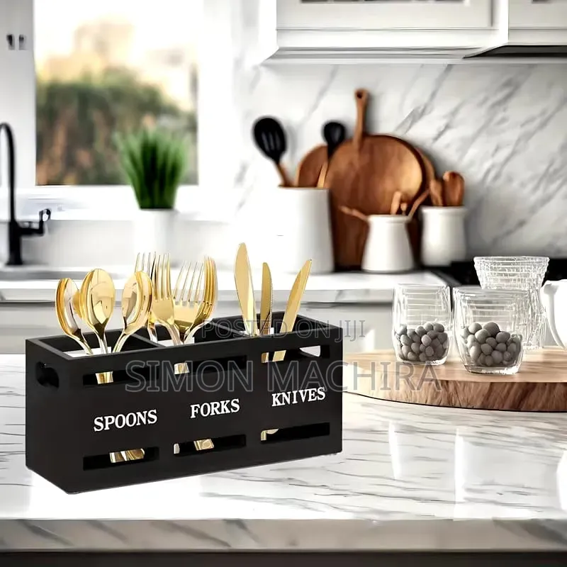 Wooden Cutlery Holder With 3 Compartments