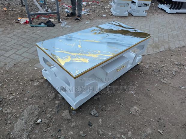 Coffee Table White Gold 2×4ft Marble Top Gold