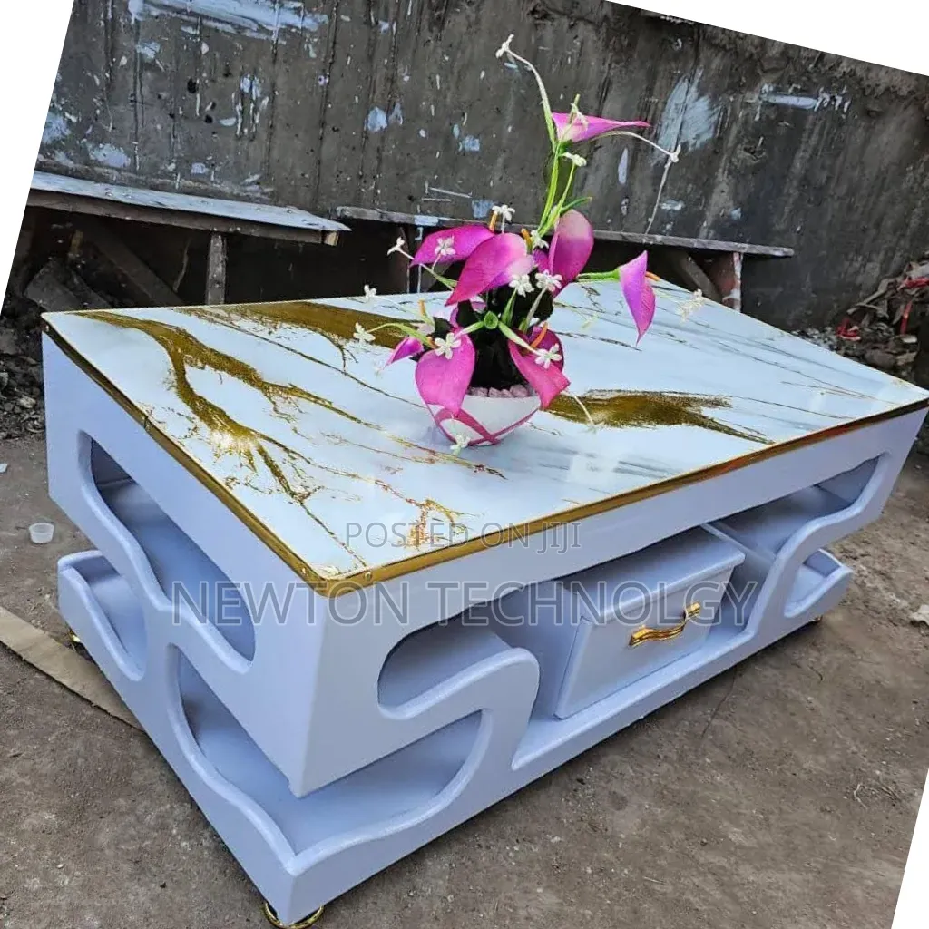 Executive White Coffee Table With Marble Topping
