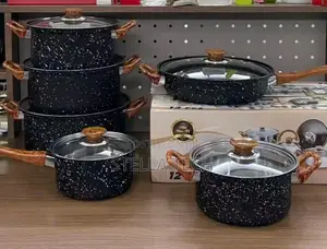 12 Pieces Non Stick Cooking Pots (With Wooden Handles)