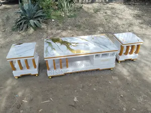 Coffee Table White Gold Marble Tops With 2 Stools