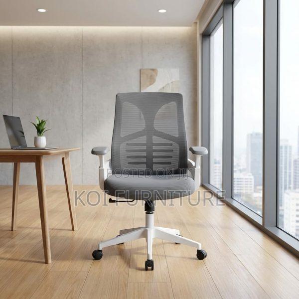 Office Chair : Grey and White Mid-Back Office Chair