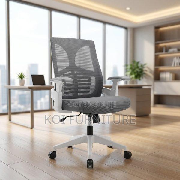 Office Chair : Grey and White Mid-Back Office Chair - thumbnail 2
