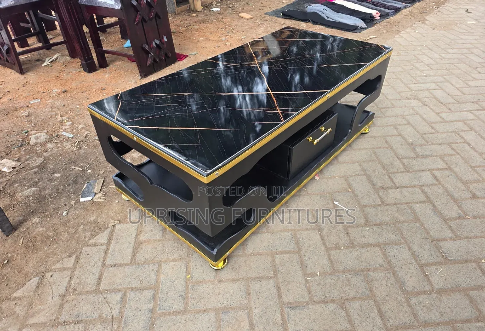 Royal Black Table With Gold Belt