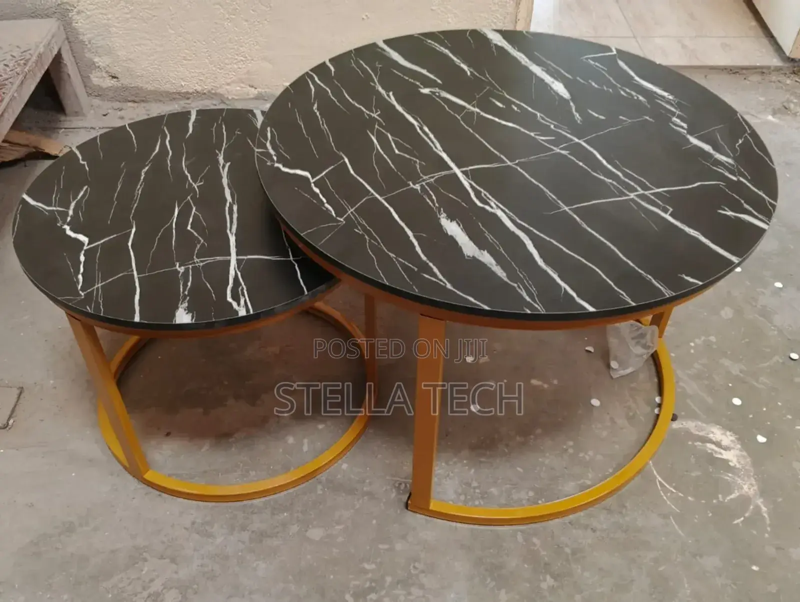 Black Nesting Coffee Table Marble Effect (Mdf)