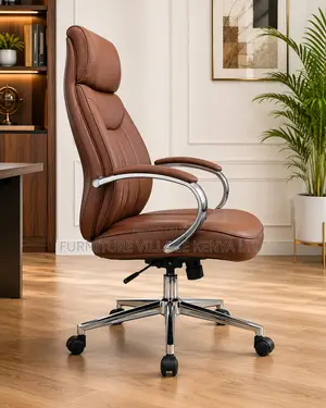 Brown Leather Swivel Executive Seat.
