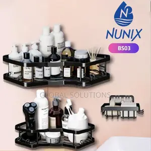 Bs03 3-Piece Bathroom Organizer Set Features Metallic Corner Shelves