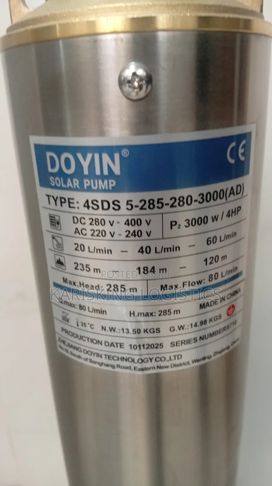 285 Meter's Doyin Submersible Pump Hybrid With Ac and Dc Motor