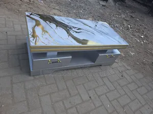 Coffee Table Gray With Gold Marble Top Drawers
