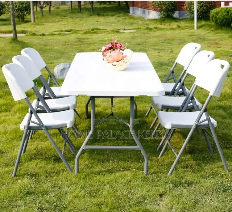 Outdoor Set Portable Folding Table With 6 Plastic Chairs