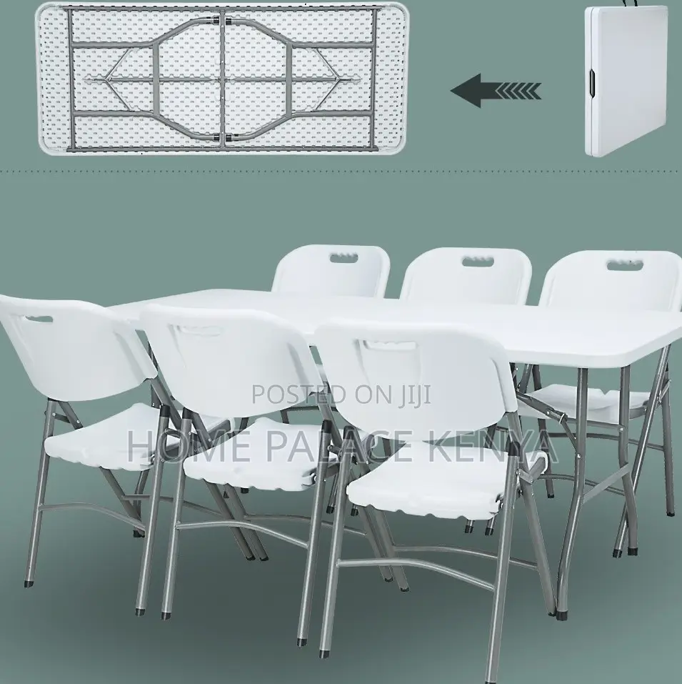 Outdoor Set Portable Folding Table With 6 Plastic Chairs