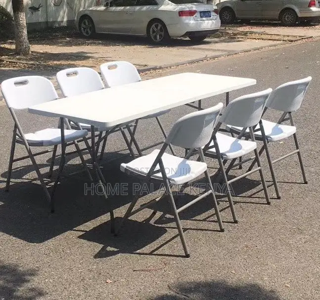 Outdoor Set Portable Folding Table With 6 Plastic Chairs