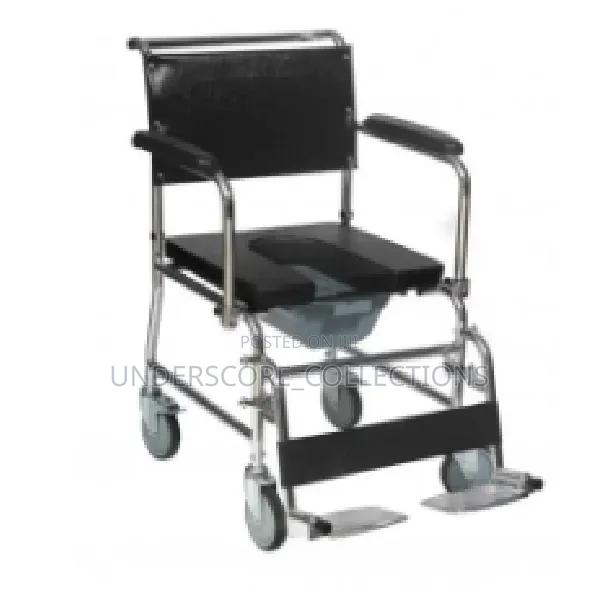 Powder Coated Commode Chair, Flip Down Armrest, Detachable Legrest, 5