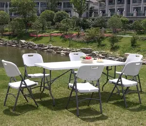 Outdoor Set Portable Folding Table With 6 Plastic Chairs