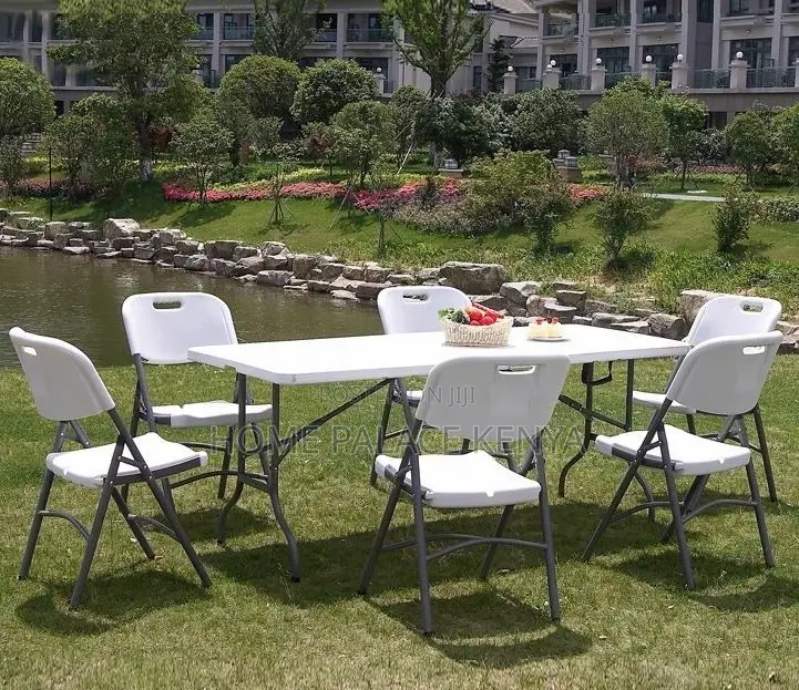 Outdoor Set Portable Folding Table With 6 Plastic Chairs