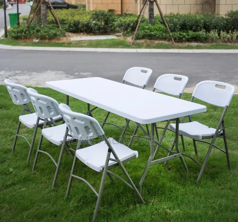Outdoor Set Portable Folding Table With 6 Plastic Chairs